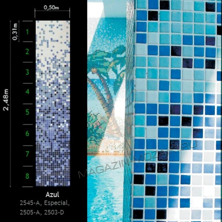 растяжка из мозаики Стеклянная мозаичная растяжка Ezarri Azul